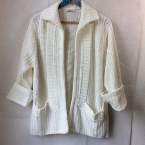 Vintage Ivory Turbo Orlon Open Front Cozy Cardigan with Pockets M